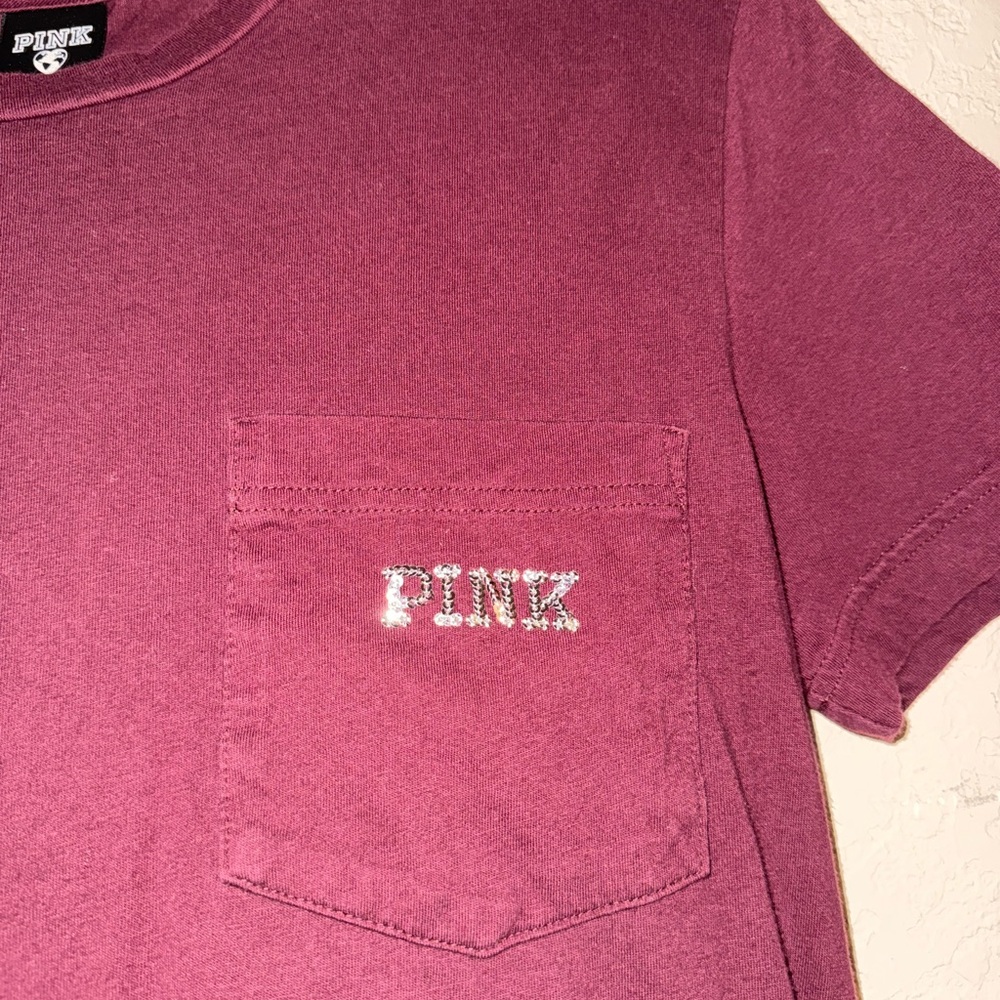 Victoria's Secret PINK Campus Short Sleeve Tee Russian Ruby Shine XS - Picture 4 of 7